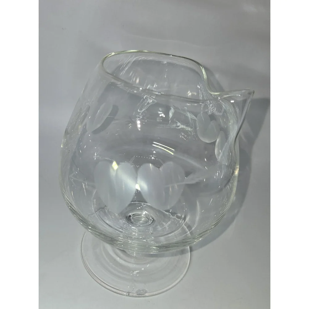 Vintage Pinched Spout Brandy‎ Snifter Glass Etched Hearts